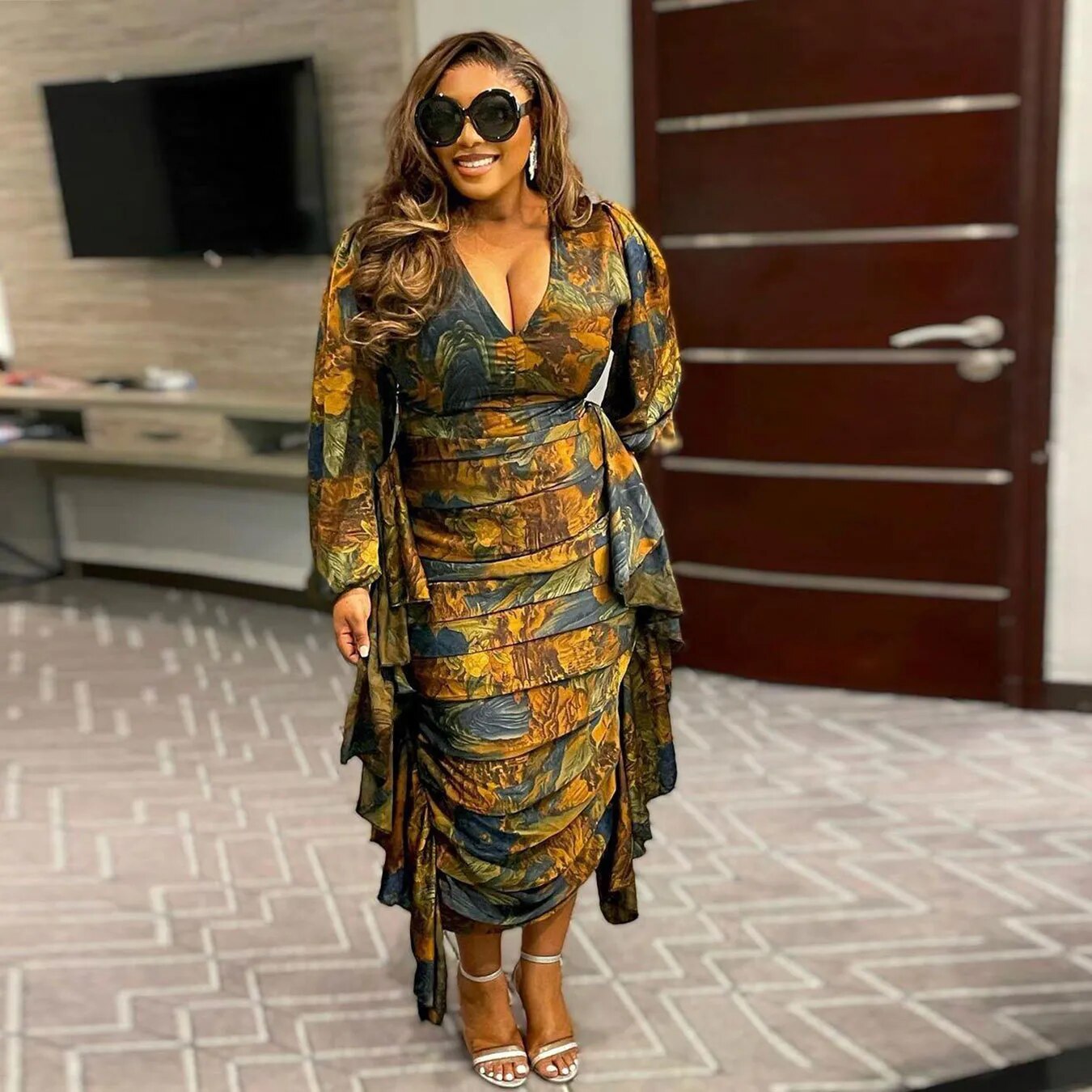 Autumn African Print Dresses for Women Elegant African Long Sleeve V-n Mega Mart Center Autumn African Print Dresses for Women Elegant African Long Sleeve V-n Mega Mart Center