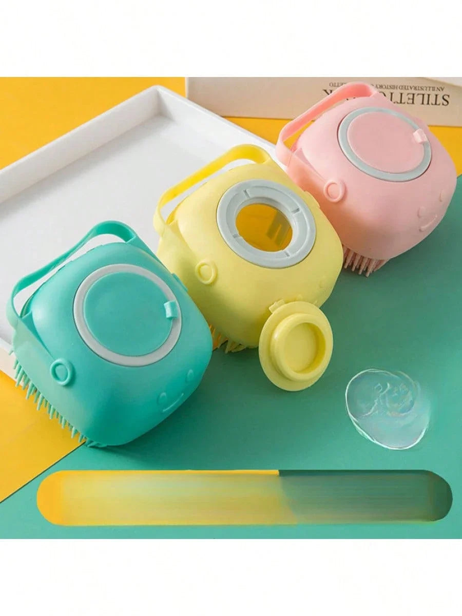 Dog Bathing Brush Pet Massage Brush Shampoo Dispenser Soft Silicone Brush Rubber Bristle for Dogs and Cats Shower Grooming Tool
