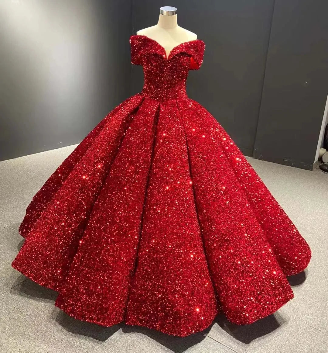 Red New Simple Bridesmaid Dresses For Wedding Off The Shoulder Sequins Guest Gown Maid of Honor Evening Dress Customized