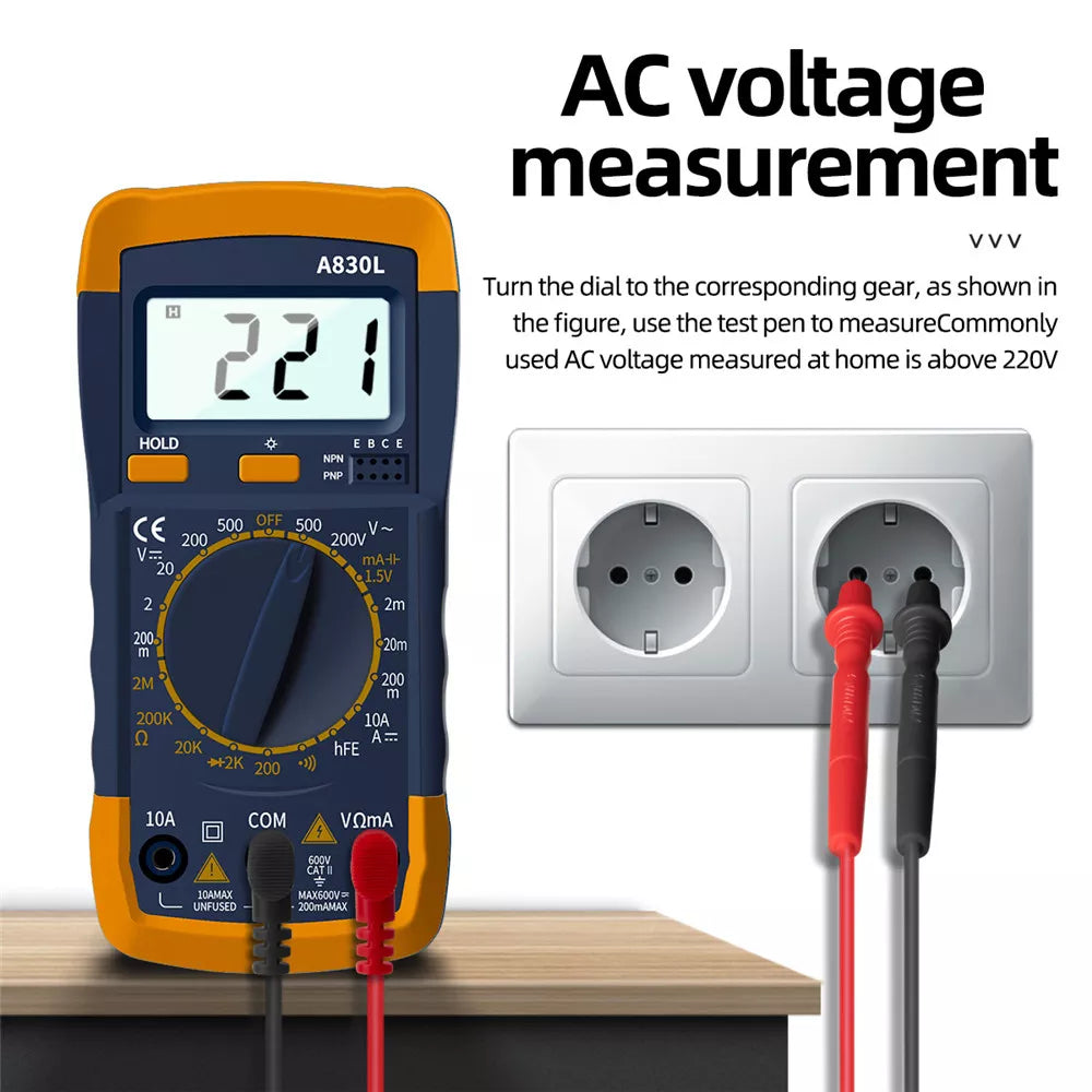 A830L LCD Digital Multimeter AC DC Voltage Diode Freguency Multitester Current Tester Luminous Display with Buzzer Function