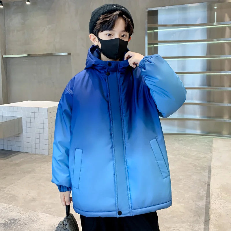 Winter Child Gradient Color Jacket Coat With Hoodies For Boy Luxury New Fashion Thermal Overcoats Kids Warm Hooded Trench Parka