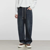 Fashion Men's Straight Jeans 2025 Autumn New Elastic Waist Retro Distressed Washed Jeans Men's Straight Casual Pants