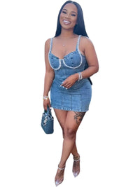 Camisole Dress Sexy Sleeveless Women Denim Dresses Solid Spliced Sheath Slim Washed Distressed 2025 Summer Wrap Buttocks