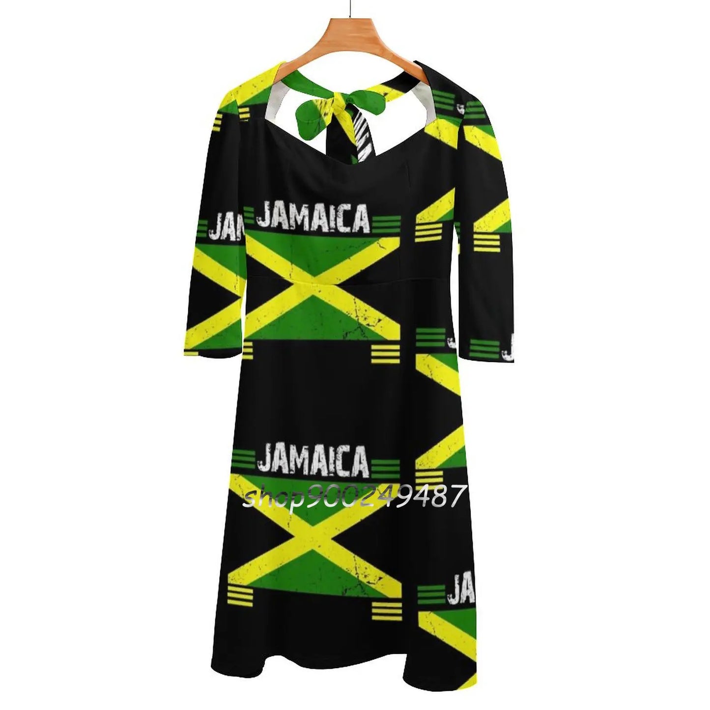 Jamaica Ensign , Jamaika Flag , Reggae , Rasta , Colors Sweetheart Knot Flared Dress Fashion Design Large Size Loose Dress