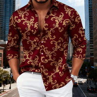 16 colors men's luxury baroque gold pattern long-sleeved shirt fashionable retro print comfortable non-iron large size top