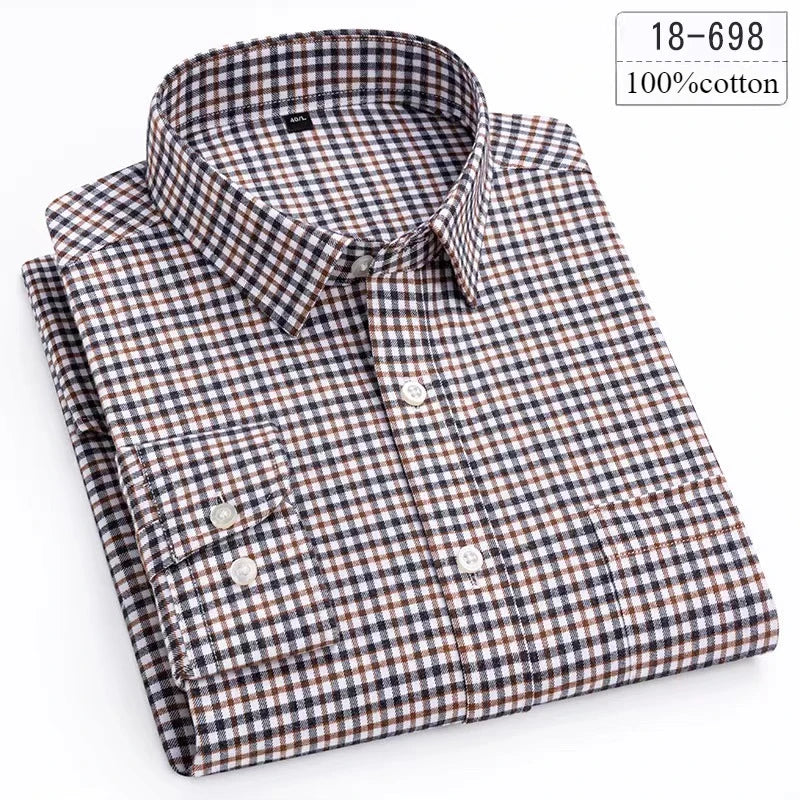 Luxury high-quality100%cotton houndstooth full shirts for men slim fit Casual shirt long-sleeve plaid soft designer clothes ropa