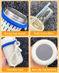 Cartoon Cute Stainless Steel Insulation Water Bottle Outdoor Double Drink Thermos Cup Portable Children Vacuum Straw Thermal Cup