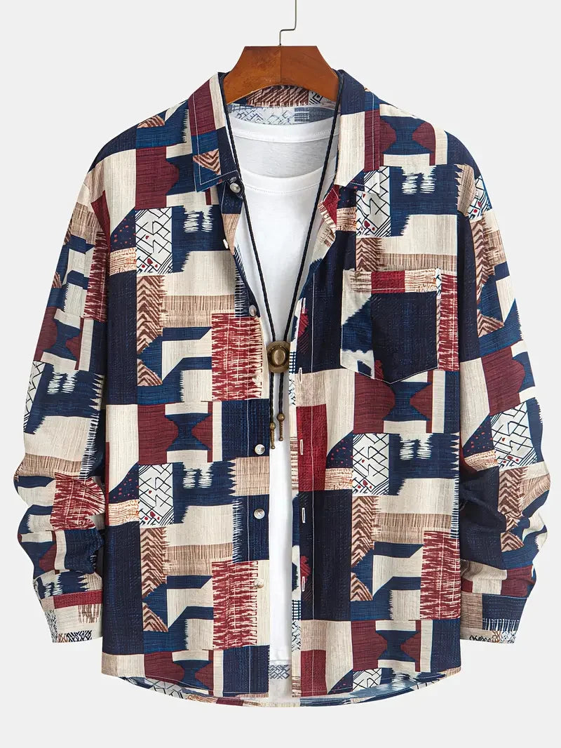 Men's Leopard Printed Shirt Vintage Outdoor Casual Holiday Lapel 3D Printed Lapel Shirt Blue Purple Brown