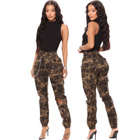 Camouflage Cargo Jeans Women 2023 Summer Hollow Out Ripped High Waist Black Stretch Jeans Woman Casual Big Pocket Denim Trouser