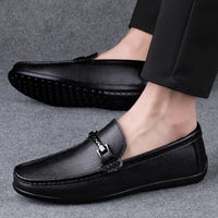 Men Casual Genuine Leather Shoes Spring Summer Men Flat Walking Loafers Black Brown Man Luxury Slip on Boat Business Shoes 38-46
