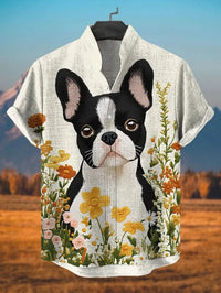 Men's Short Sleeve Button up Shirt 2025 Fashionable Stand up Collar 3D Printed Outdoor Street Casual plus Size