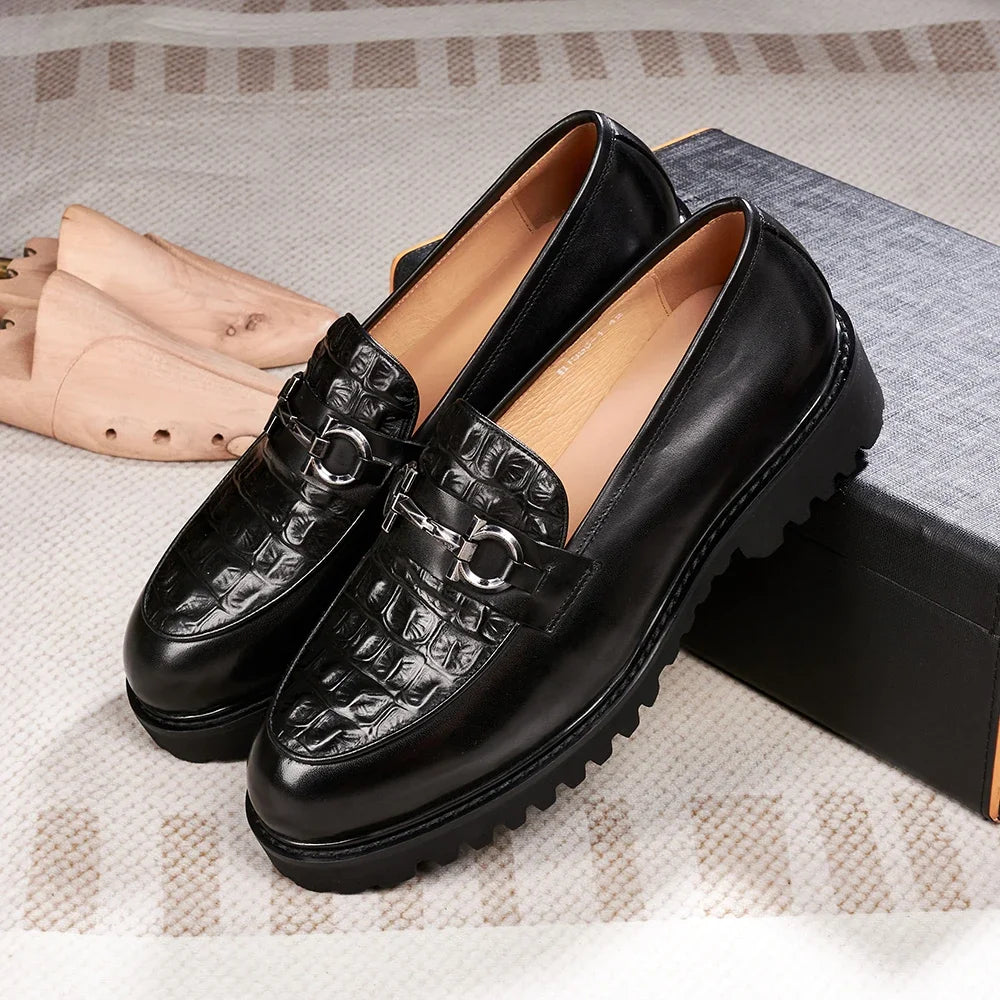 Men's Wedding Party Dress Shoes Genuine Leather Handmade Python Pattern Metal Button Loafers Casual Business Formal Shoes Men