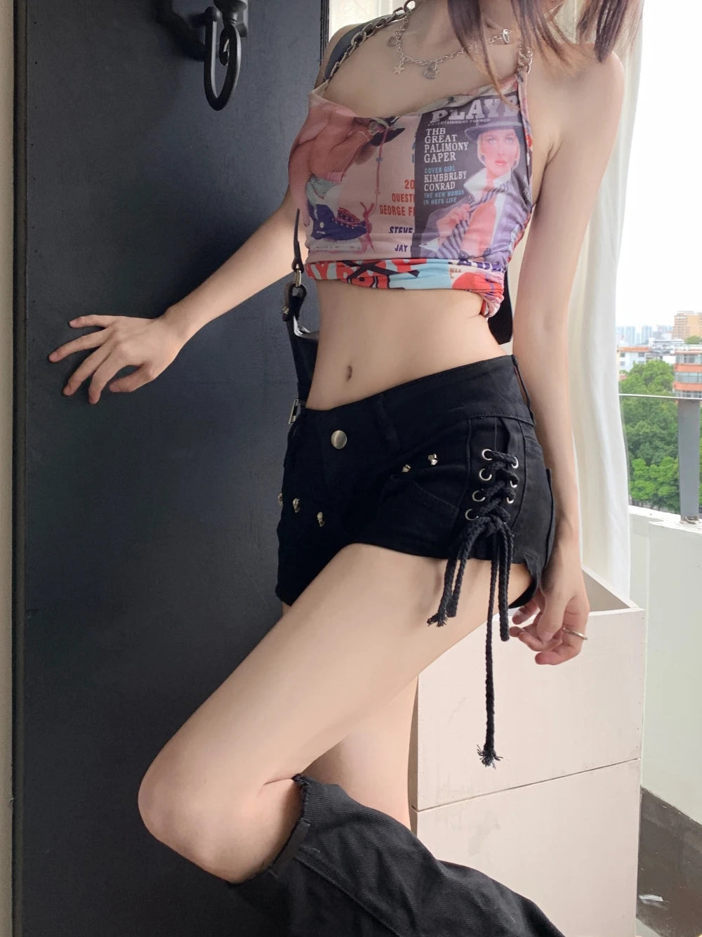 American Retro Black Sexy Mini Jean Shorts Women Y2k Summer New Low Wasit Micro Short Jeans Woman with Bandage Korean Fashion