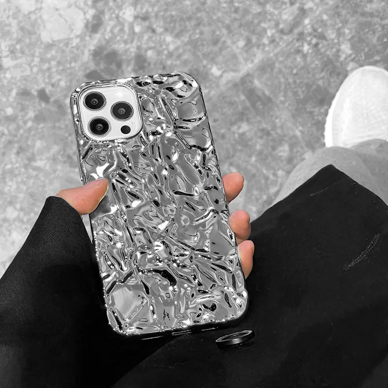 Qianliyao Luxury Silver Tin Paper Phone Case for iphone 15 14 13 11 12 Pro Max X XS Max XR Water Ripple Shockproof Soft Cover