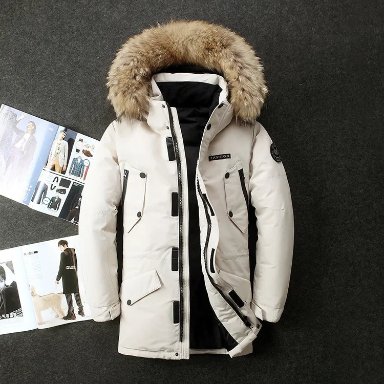 Men's Duck Down Parka Winter Jacket Warm Coat Thicken Puffer Jacket with  Fur Hood XS-3XL