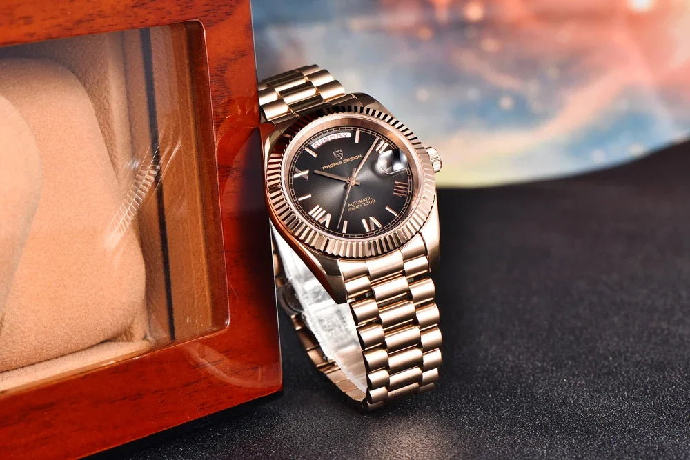 2025 New PAGANI DESIGN Luxury Men Mechanical Watches Rose Gold Automatic Watch For Men AR Sapphire Mirror Sports Clock Man Gifts