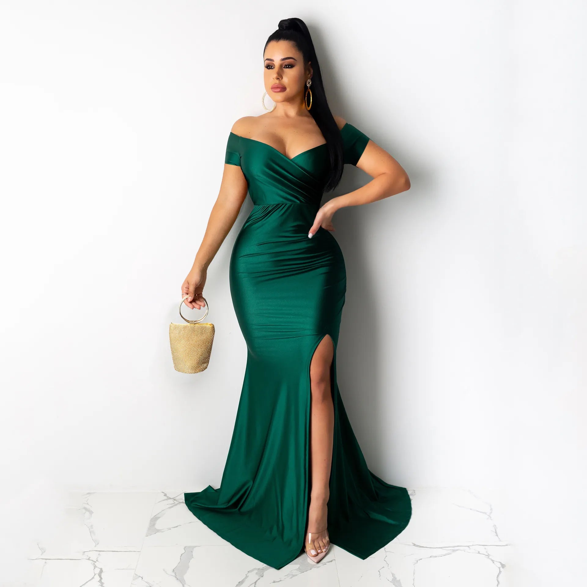 Elegant Women Evening Long Dress V Neck Sexy Female Robe Party Formal Vestidos Women Pack Hip Maxi Dresses