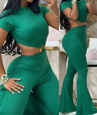 Ladies Jumpsuit Summer Outfit 2023 Sexy O-Ring Decor Cutout Short Sleeve Jumpsuit Sexy Backless Cutout High Waist Jumpsuit