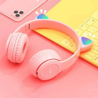 Wireless Headphones Cat Ear Gaming Headset Glow Light Bluetooth-Compatible Helmets Cute Over-Ear Headsets for Kids and Adult