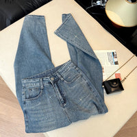 Women's Jeans Spring Retro Washed Diamond-encrusted Design Sense High-waisted Straight-leg Pants Loose Wide-leg Mopping Pants