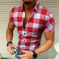 Men's retro plaid short sleeved flip collar printed shirt for street leisure and high-quality vacation designer clothing