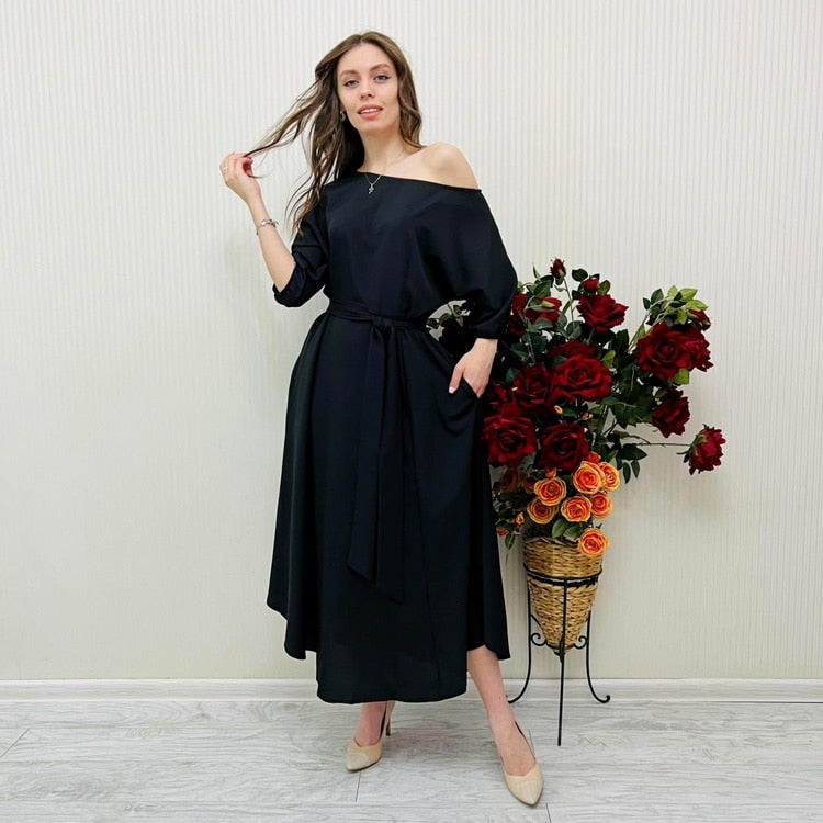 Sexy 2023 Spring Elegant Women's Long Formal Dress Black Lace Up Off Shoulder A-line Dresses