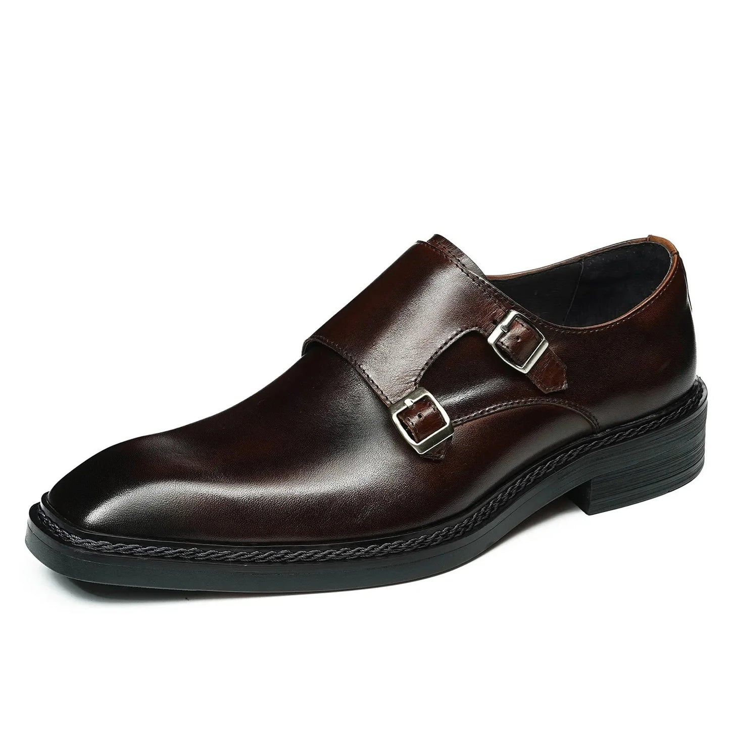 Genuine Leather Men's Oxford Shoes Trendy Buckle Design Square Toe Business Formal Rubber Sole Adult Footwear from Mainland Chin