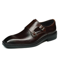 Genuine Leather Men's Oxford Shoes Trendy Buckle Design Square Toe Business Formal Rubber Sole Adult Footwear from Mainland Chin