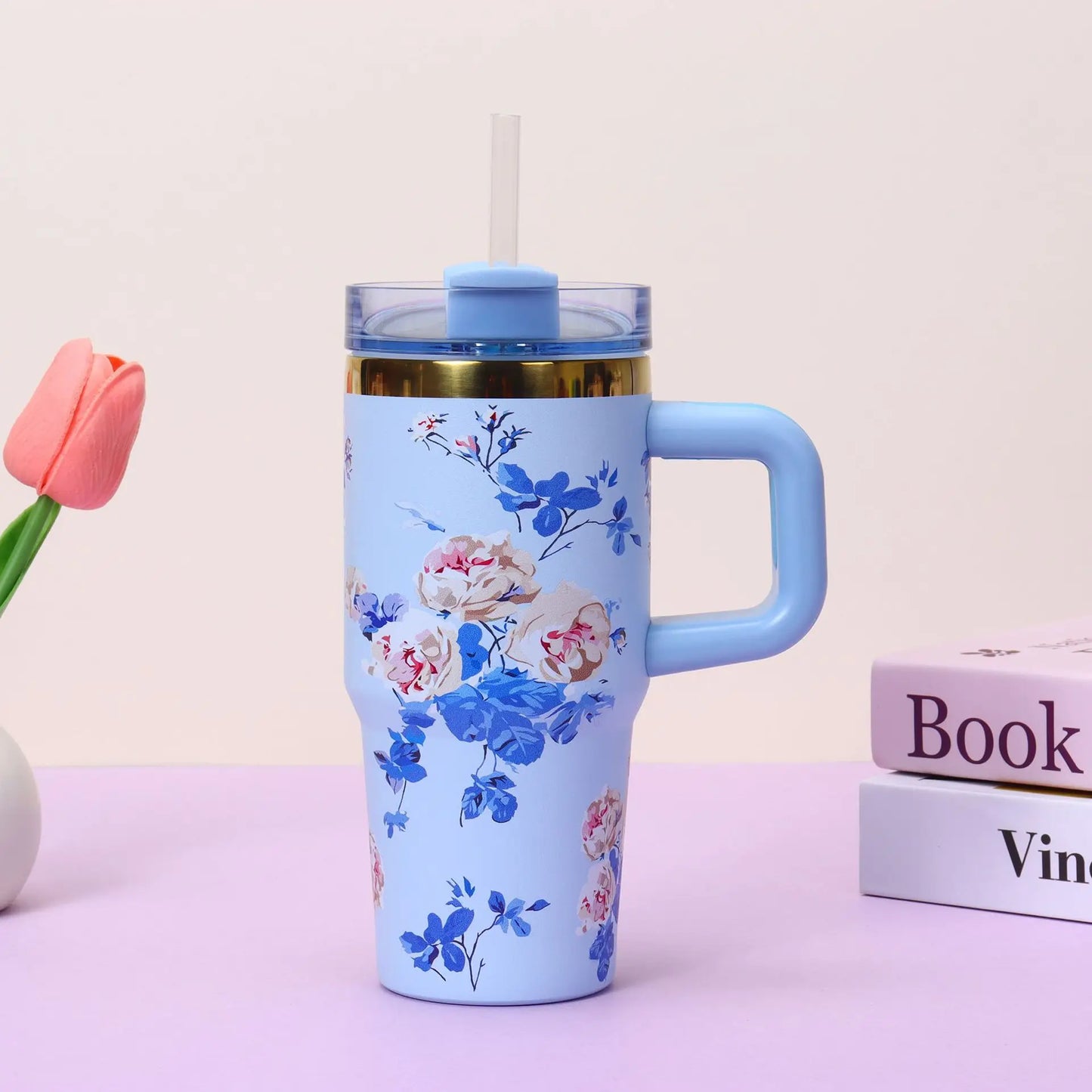 14oz Car Cup 304 Stainless Steel Insulated Travel Tumbler with Handle Straw Lid & Cold Retention for Vehicle, Office, Gifts