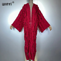 WINYI new maxi kimono coat for women OverCoat hole denim cardigan long down coat cover up beach outfits woman abaya dubai luxury