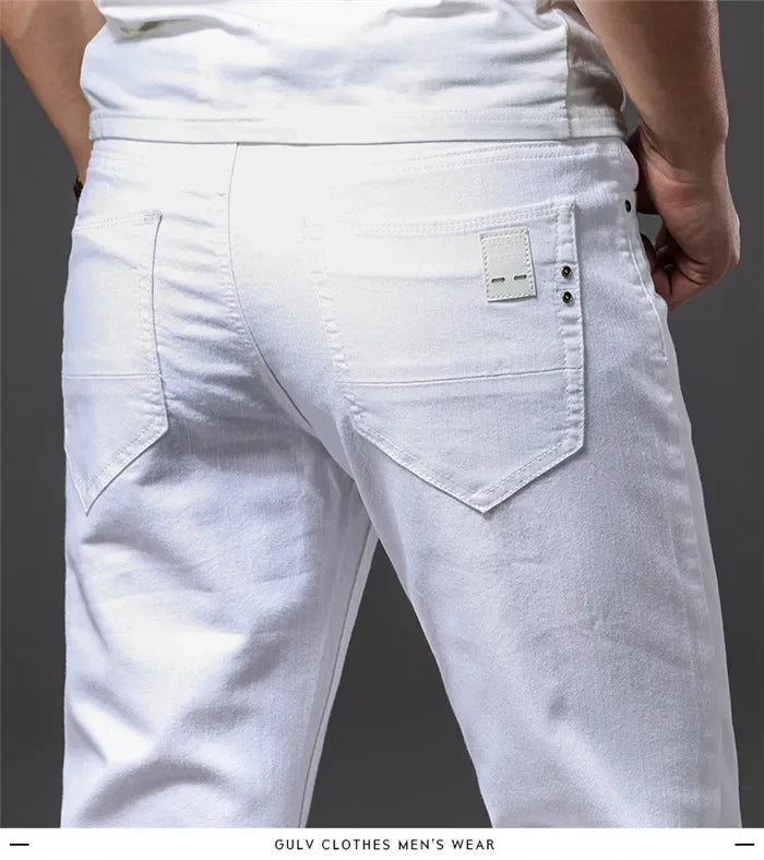 Men Slim White Jeans New Elasticity Fashion Casual Classic Soft Business Brand Trousers Male Clothing Stretch Pants