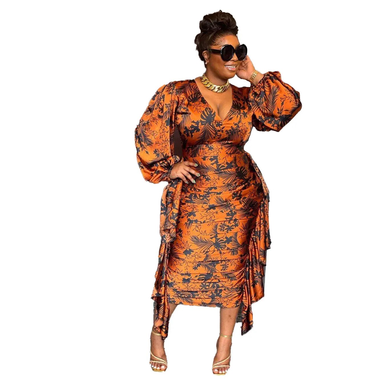 Autumn African Print Dresses for Women Elegant African Long Sleeve V-n Mega Mart Center Autumn African Print Dresses for Women Elegant African Long Sleeve V-n Mega Mart Center