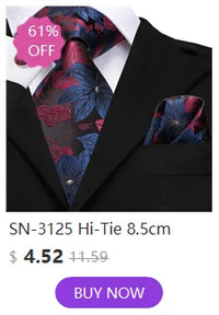 Hi-Tie Blue Business Solid 100% Silk Men's Tie NeckTie 8.5cm Ties for Men Formal Luxury Wedding High Quality Gravata