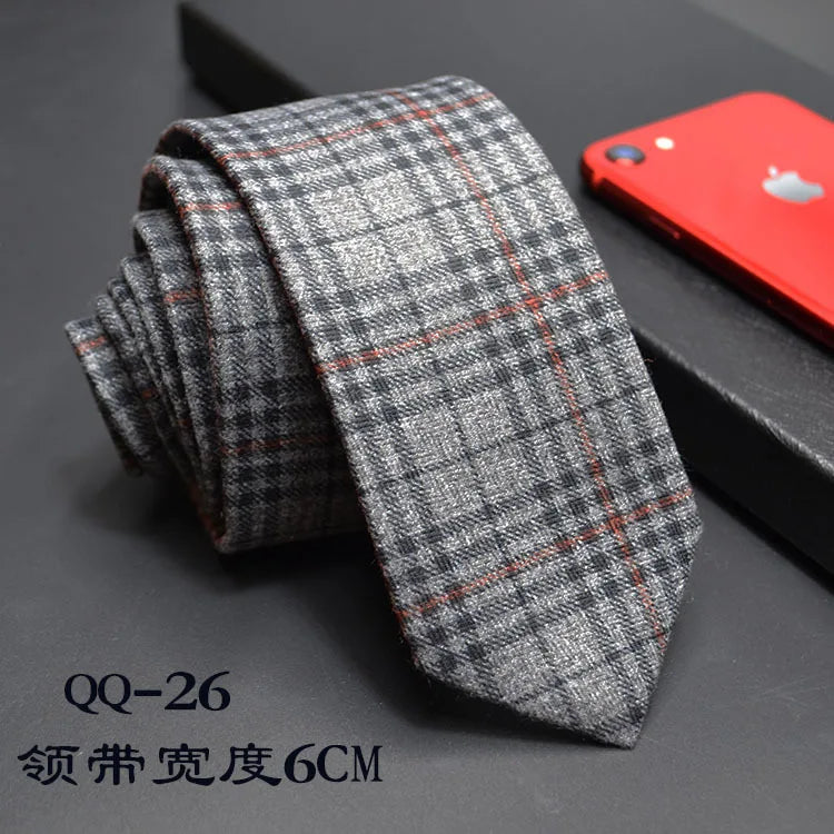 Mens Ties 6cm Classic Cotton Handmade Skinny Neck Ties for Men Striped Narrow Collar Slim Cashmere Tie Casual Plaid Tie For Man