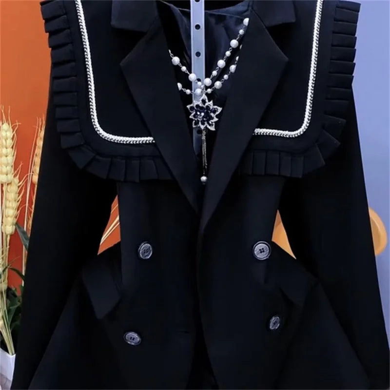 2025 Spring Autumn Suit Jacket Women's Blazer Fashion Mushroom Edge Suit Shawl Detachable Collar Sweet High End Korean Jacket