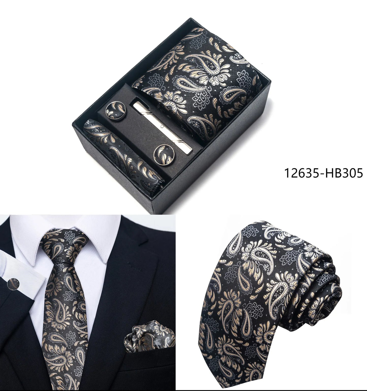 2025 New Design Fashion Brown Paisley Tie Handkerchief Cufflink Set For Men Necktie Clothing Accessories Birthday Present