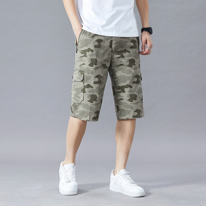 Men's Shorts Summer Breeches 2023 Thin Cotton Knee Length Trousers Male Quick Drying Beach Camouflage Cargo Pants  Men Clothing