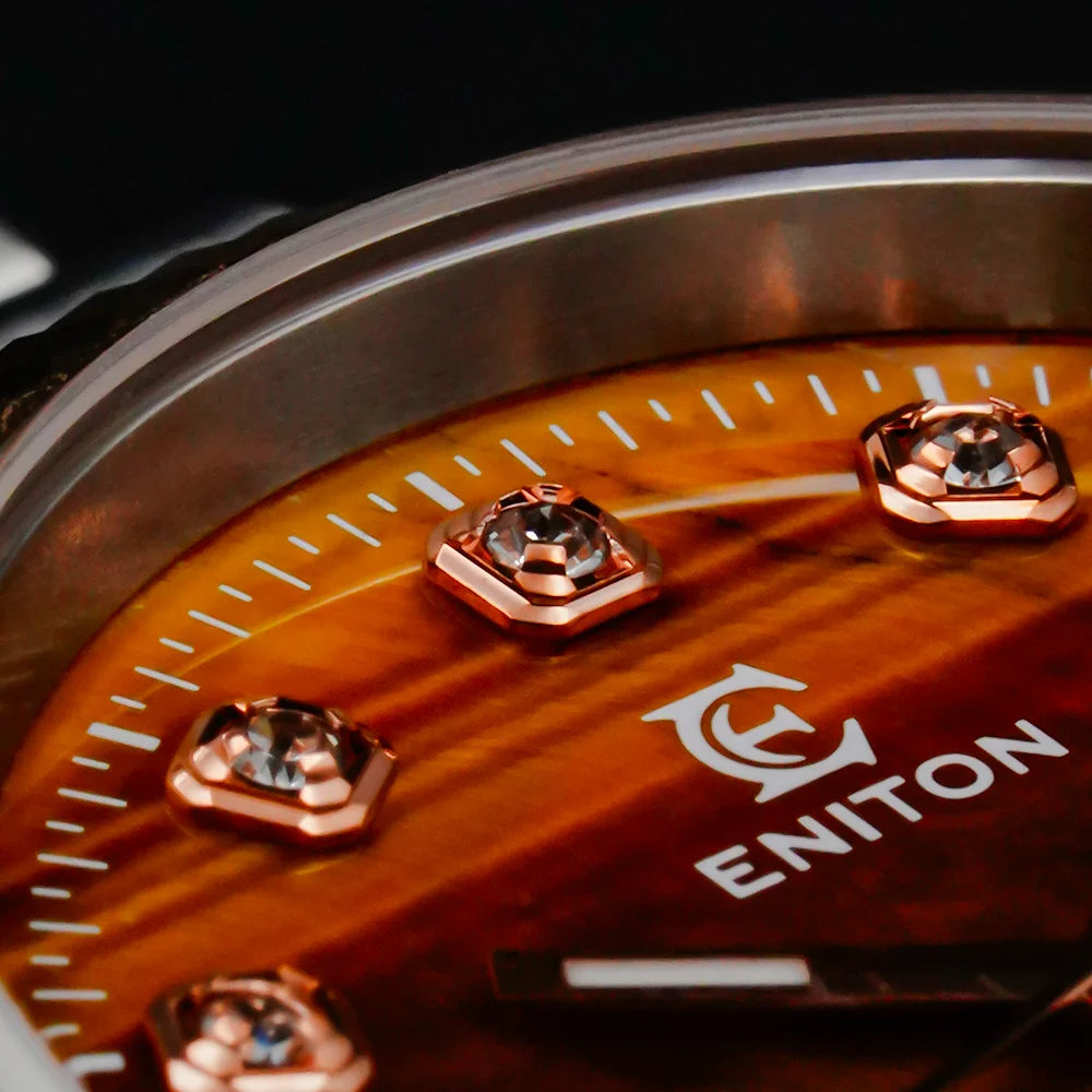 Eniton 36mm Men's Stainless Steel Watch with Peacock Stone Tiger Eye Dial NH35 Movement Mechanical Watch