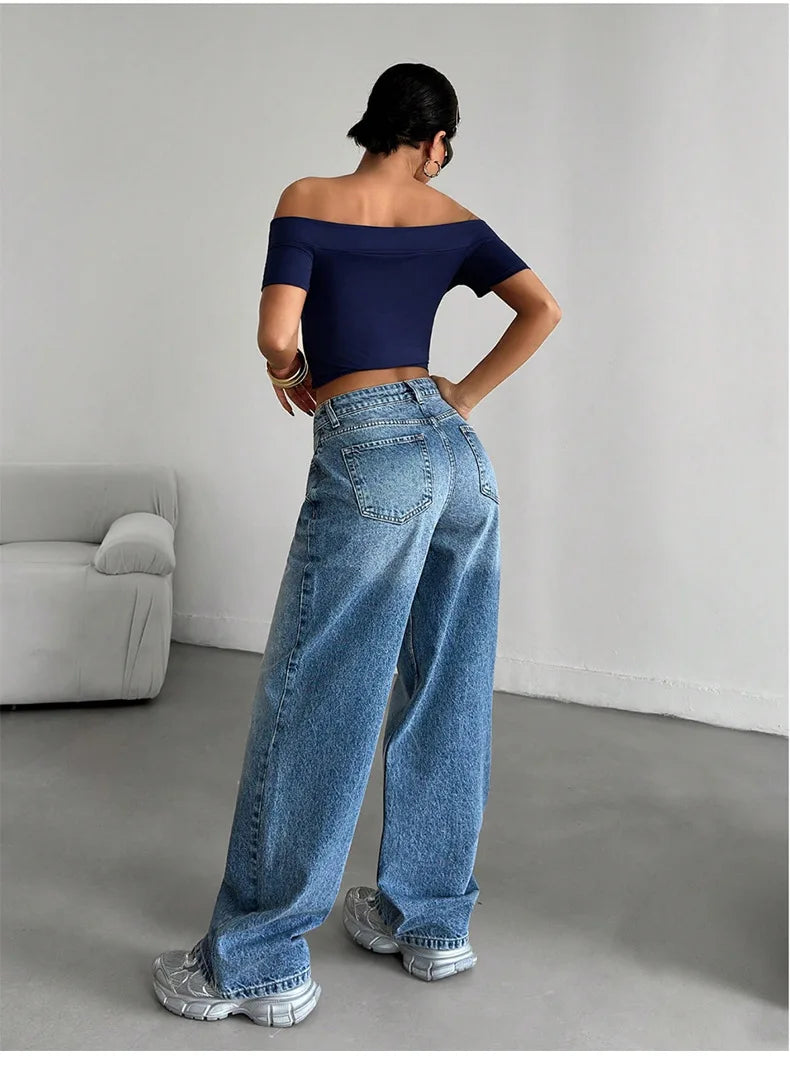 Elastic denim jeans 2025 new fashion low waist loose and trendy women's jeans