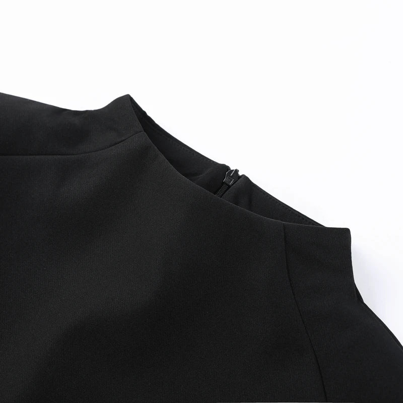 Sexy Shawl Crop Tops Women Solid Shoulder Pads Stand Collar Short Sleeve T-shirt Female 2026 Spring Fashion Party Club Top Lady