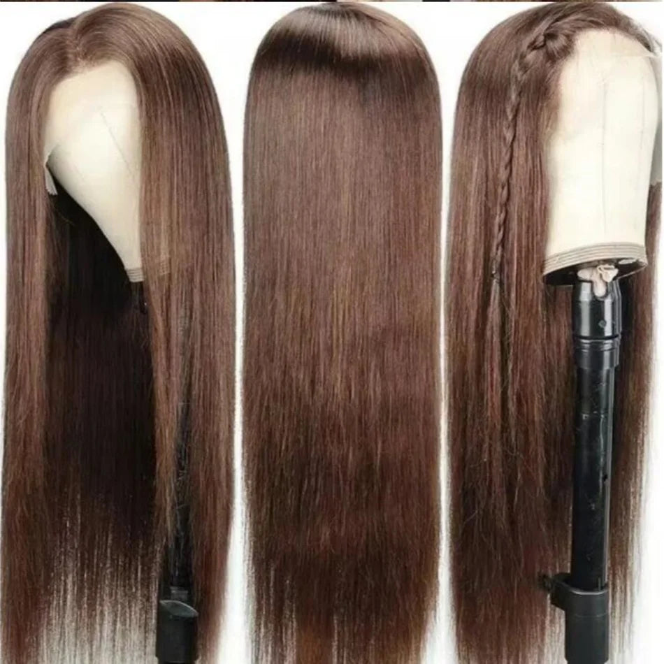 36 Inch Bone Straight Chocolate Brown 13x6 Lace Frontal Wigs 100% Brazilian Virgin Hair Pre Plucked Glueless Wigs Human Hair Wig