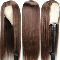 36 Inch Bone Straight Chocolate Brown 13x6 Lace Frontal Wigs 100% Brazilian Virgin Hair Pre Plucked Glueless Wigs Human Hair Wig