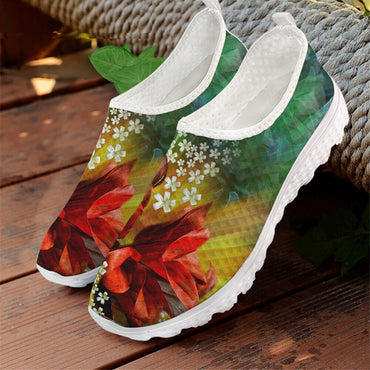 Pretty New 3D Art Floral Design Flat Casual Shoes for Women Lightweight Mesh Sneaker