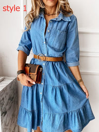 Fashion Jeans woman clothing 3/4 sleeve + cover knee dress summer fashion casual skin-friendly slim classic Denim Dress