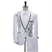 (Jacket+Pants) Men Fashion Wedding Banquet Party Flower Suits Singer Pianist Stage Performance Splicing Dress Blazer and Trouser