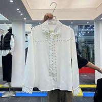 Mens Shirts Rivets Ribbons Casual Shirts Streetwear Trendy Niche Youth Campus Performance Long-Sleeved Tops Men'S Clothing 2025