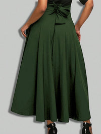 New In Dresses Solid Color A-line Skirts for Woman Clothing High Elastic Waist Long Skirt Women With Bow Elegant Women's Skirts