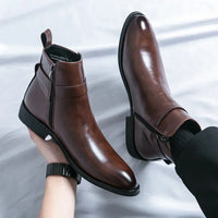Autumn New Men's Boots British Style Pointed Formal Leather Oxford Shoes Dress Boots Chelsea Business Ankle Boots High-Top Shoes