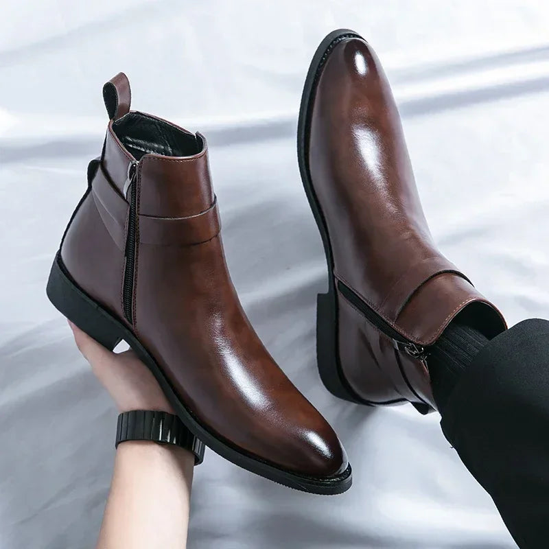 Autumn New Men's Boots British Style Pointed Formal Leather Oxford Shoes Dress Boots Chelsea Business Ankle Boots High-Top Shoes