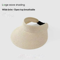 UPF50+ Foldable Straw Sun Visor Hat For Women, Wide Brim UV Protection Ponytail Hollow Beach Summer Sun Hat